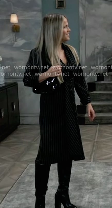 Lulu’s black pinstriped shirtdress on General Hospital
