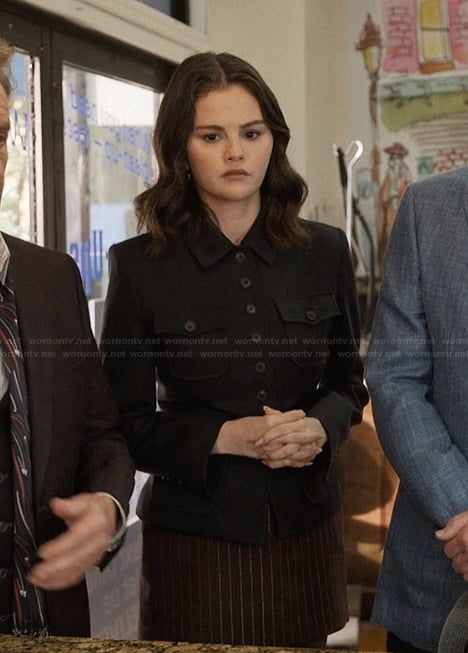 Mabel's black button down jacket and skirt on Only Murders in the Building