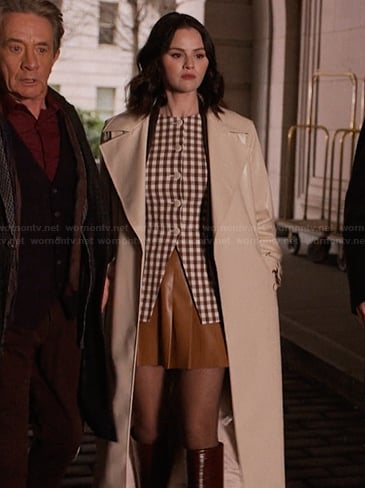 Mabel's check print vest and skirt on Only Murders in the Building