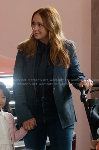 Maddie's navy pinstripe blazer on 9-1-1