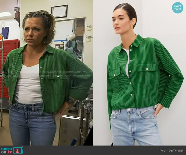 Madewell Poplin Cargo Button-Up Shirt in varsity green worn by Dylan Dreyer on Today