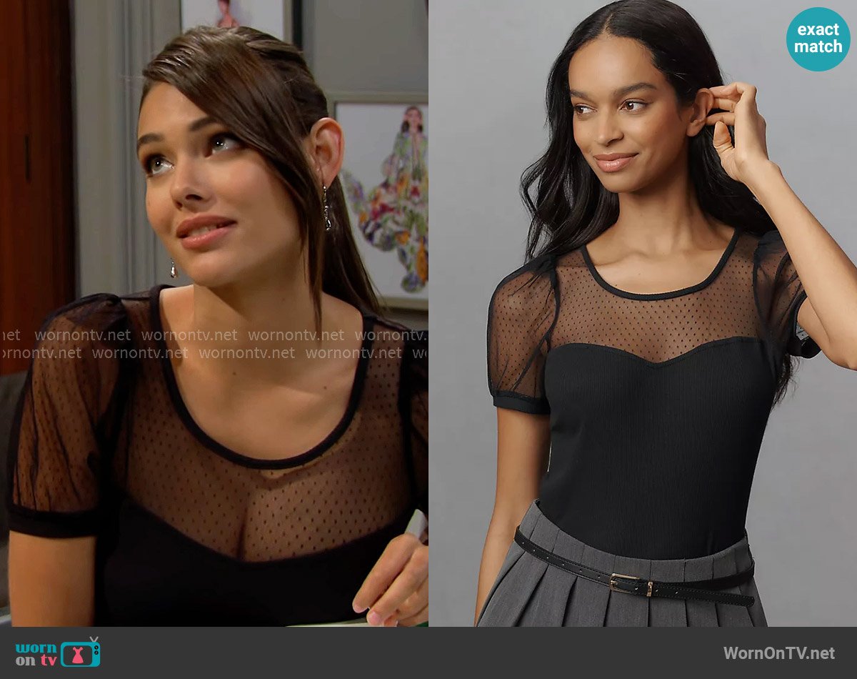 Maeve at Anthropologie Sheer Yoke Sweetheart Top worn by Electra Forrester (Laneya Grace) on The Bold and the Beautiful