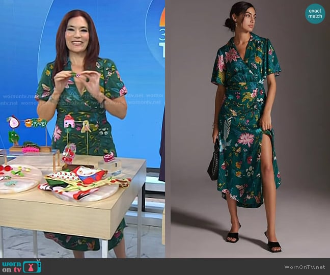 Maeve Buttonfront Shirt Dress in Green worn by Amy E. Goodman on Today