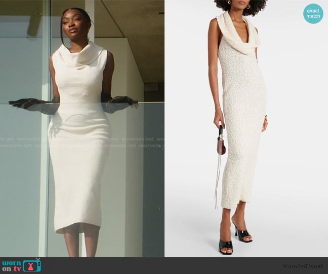 Magda Butrym Cotton-blend bouclé midi dress worn by Chelsea Lazkani on Selling Sunset