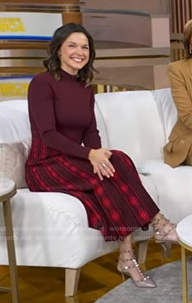 Maggie’s beige studded heel pumps on Good Morning America