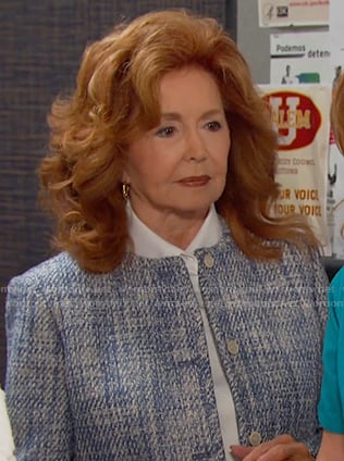 Maggie’s blue plaid jacket on Days of our Lives