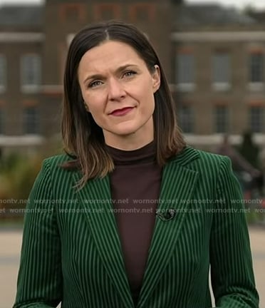 Maggie's green stripe velvet blazer on Good Morning America