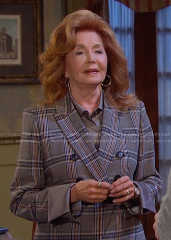 Maggie’s grey plaid blazer on Days of our Lives