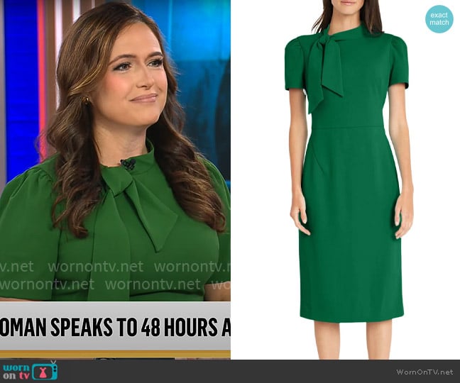 Maggy London Tie Neck Puff Sleeve Scuba Crepe Dress in Formal Garden worn by Nikki Battiste on CBS Mornings