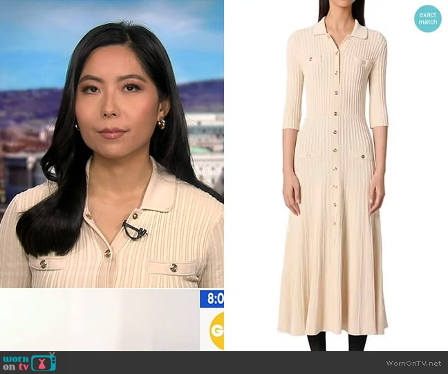 Maje Sequin Knit Midi Dress in Beige worn by Selina Wang on Good Morning America