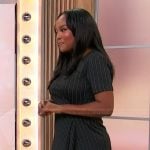 Makho Ndlovu’s black asymmetric pinstripe dress on Sherri