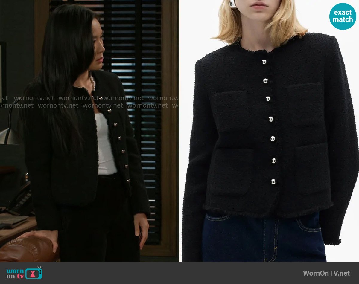 Mango Wintour Tweed Jacket worn by Caroline Lee (Ellie Wang) on Beyond the Gates