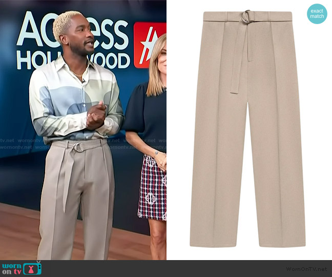 Maniere De Voir Louis textured belted tailored trousers worn by Scott Evans on Access Hollywood