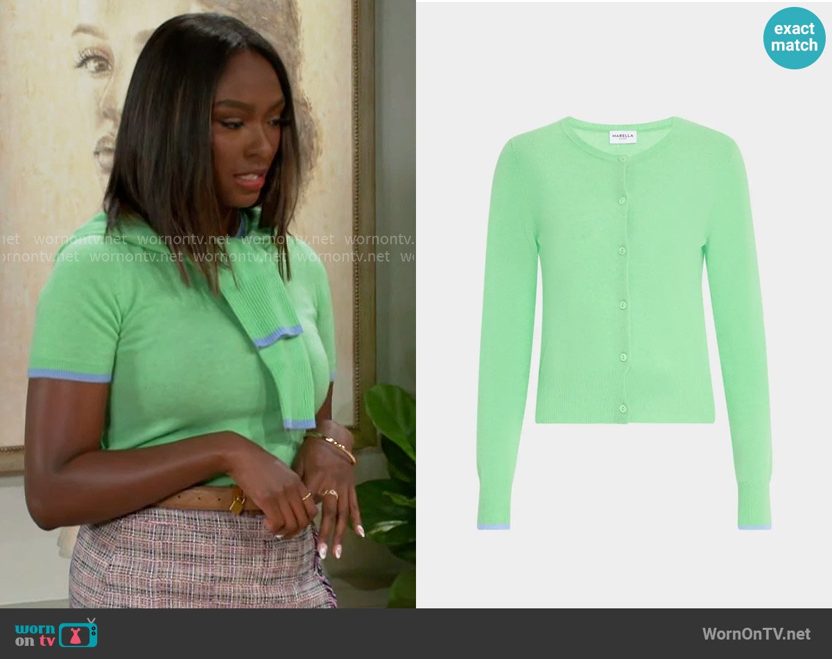 Marella Orlanda1 Crewneck Wool-Cashmere Cardigan worn by Laura Peterson (Destiny Love) on Beyond the Gates