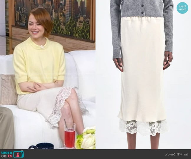 Maria Mcmanus Lace Bias Skirt in Ivory worn by Emma Stone on Good Morning America