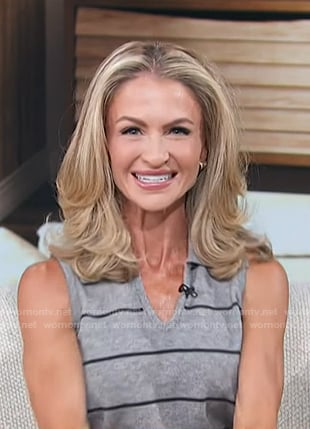 Maria Provenzano’s grey striped sleeveless top on Access Hollywood