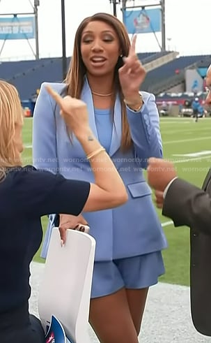 Maria Taylor's blue blazer and shorts on Access Hollywood