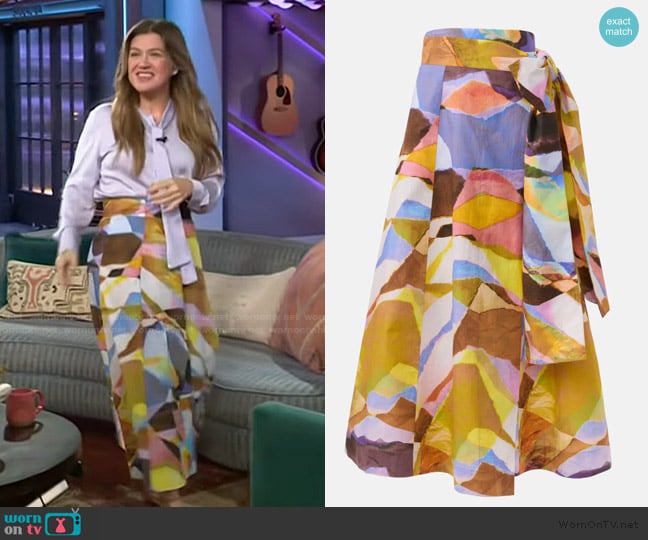 Marie Oliver Estine Wrap Skirt worn by Kelly Clarkson on The Kelly Clarkson Show