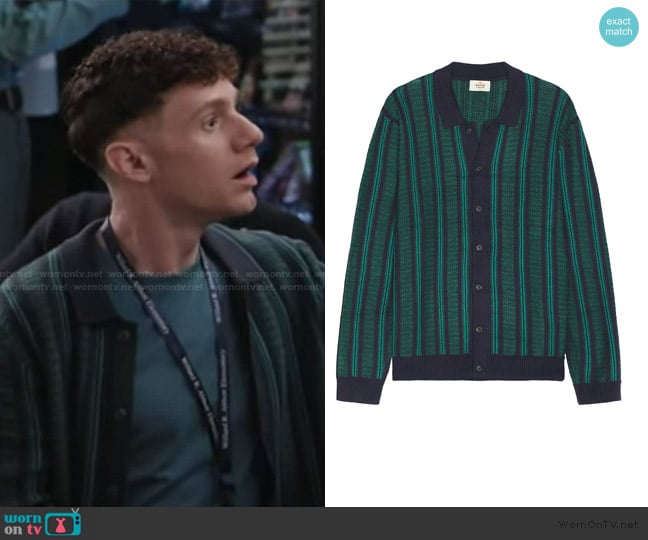 Marine Layer Button Down Sweater worn by Jacob Hill (Chris Perfetti) on Abbott Elementary
