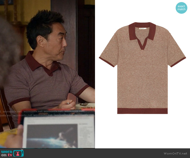Marine Layer Liam Polo in Burgundy & Natural worn by Howard Han (Kenneth Choi) on 9-1-1