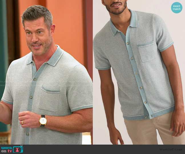 Marine Layer Wyatt Sweater Button-Down worn by Jesse Palmer on The Golden Bachelor