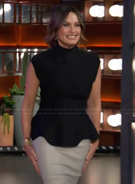 Mariska Hargitay's black peplum top on The Kelly Clarkson Show
