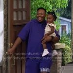 Marty’s purple sweatshirt and shorts set on The Neighborhood