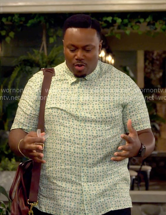 Marty's green printed short sleeve shirt on The Neighborhood