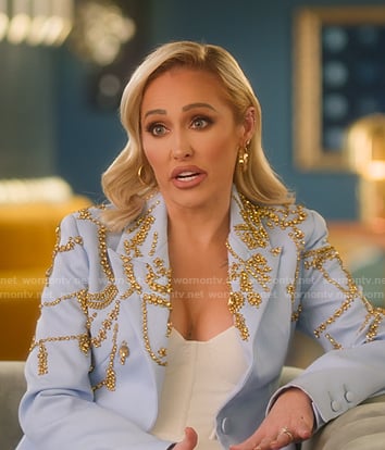 Mary's blue embellished confessional blazer on Selling Sunset
