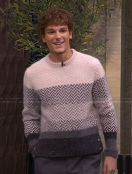 Mason Thames's gray herringbone knit sweater on Live with Kelly and Mark