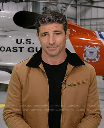 Matt Gutman’s camel beige zip front jacket on Good Morning America