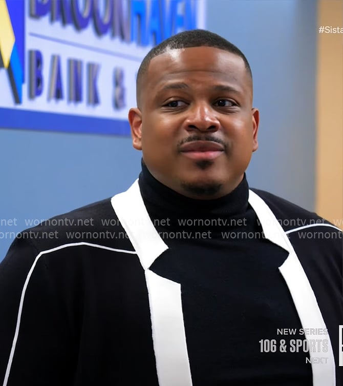 Maurice's black and white cardigan on Tyler Perrys Sistas