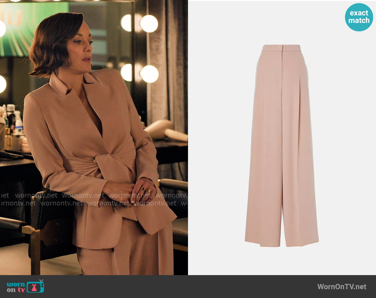Max Mara Lino Cady Wide-Leg Pants worn by Celine Dumont (Marion Cotillard) on The Morning Show