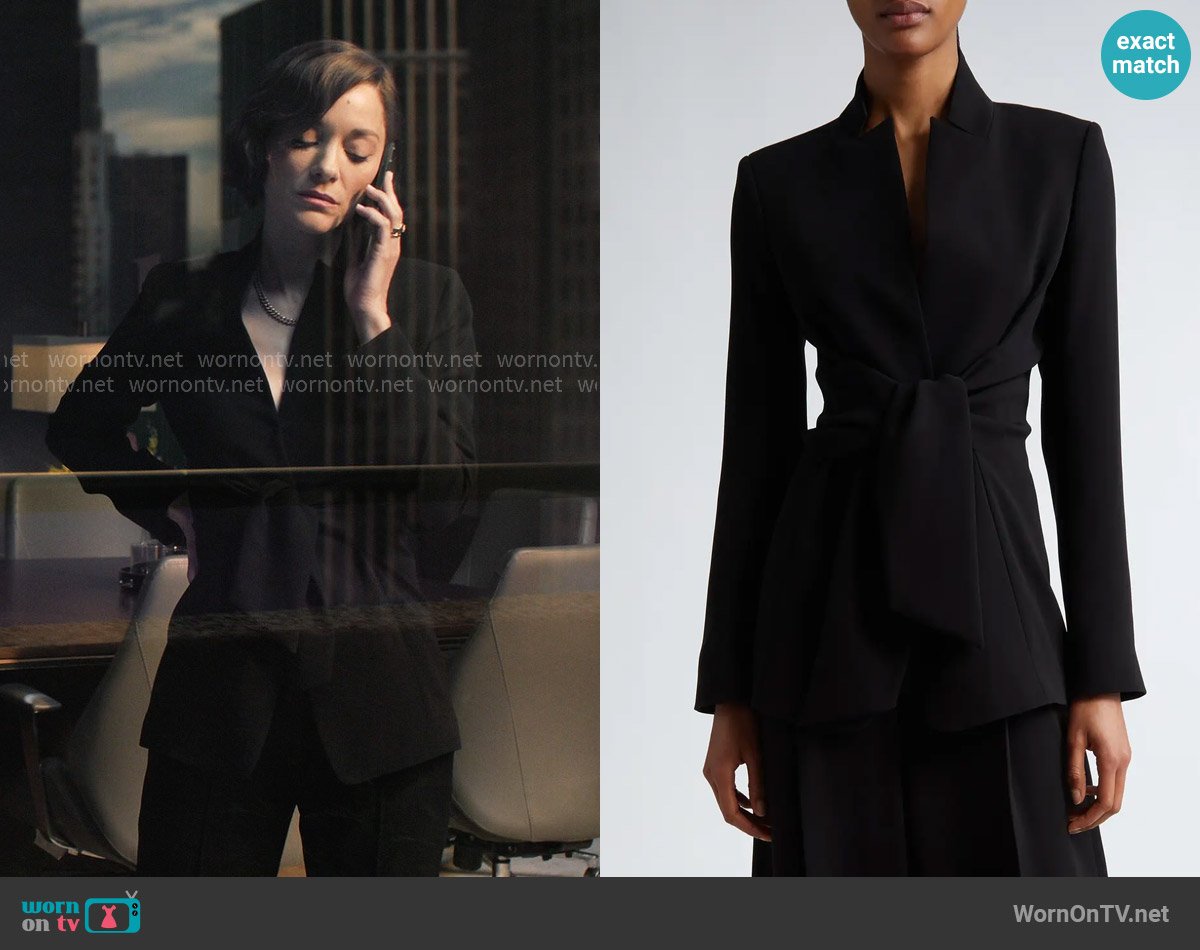Max Mara Seggio Tie Front Crepe Blazer worn by Celine Dumont (Marion Cotillard) on The Morning Show