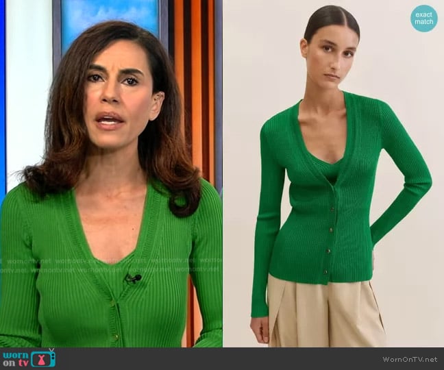 Me + Em Fashioned Rib Bralette and Cardigan in Clover Leaf worn by Lama Hasan on Good Morning America
