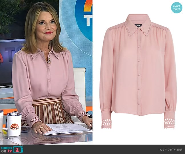 Me+Em In-The-Details Blouse in Smoke Pink worn by Savannah Guthrie on Today