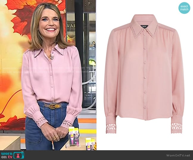 Me+Em In-The-Details Blouse in Smoke Pink worn by Savannah Guthrie on Today