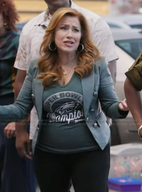 Melissa’s green leather jacket on Abbott Elementary