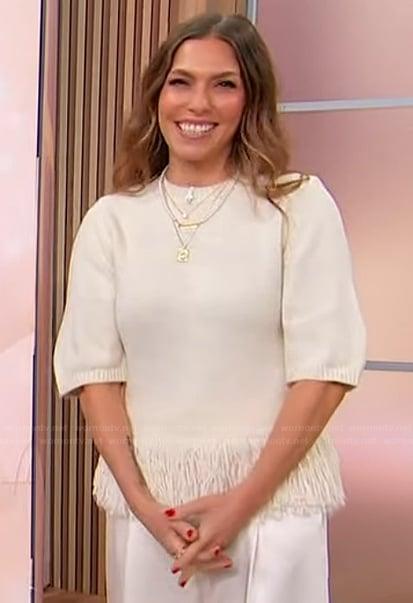 Melissa’s white fringe hem sweater on Sherri