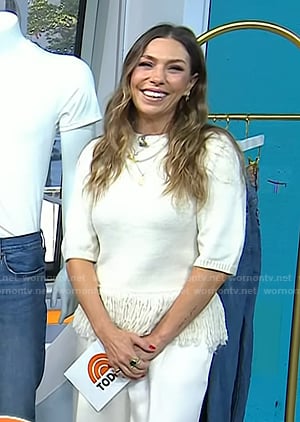 Melissa’s white fringe hem sweater on Today