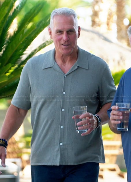 Mel's green pointelle shirt on The Golden Bachelor