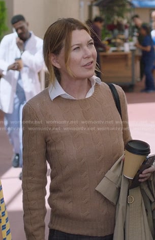 Meredith's beige cable knit sweater on Greys Anatomy