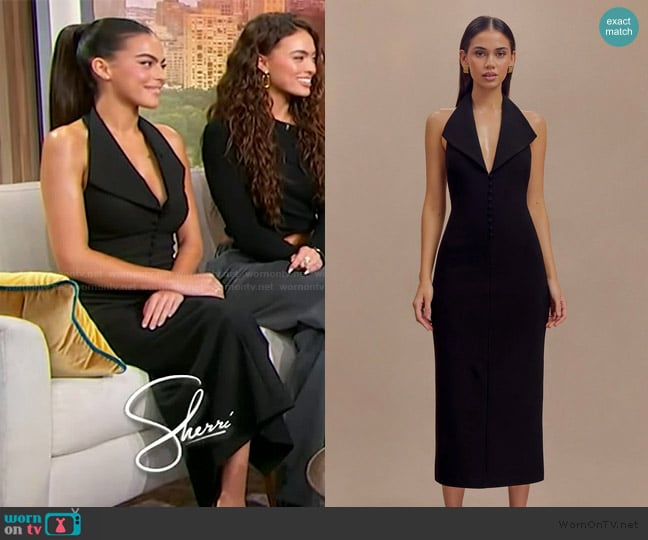 Meshki Annita Crepe Halter Dress worn by Sarah Jane Nader on Sherri