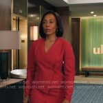 Mia’s red asymmetric jacket and skirt set on The Morning Show