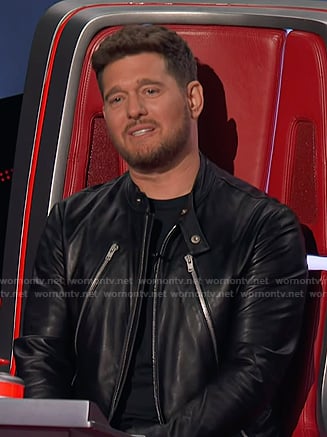 Michael's black zip leather biker jacket on The Voice