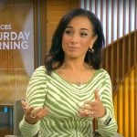 Michelle Miller’s green zebra print dress on CBS Mornings