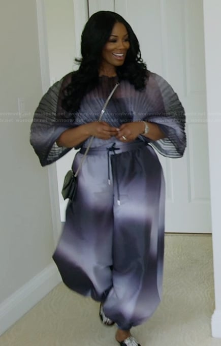 Michelle's pleated top and pants on The Real Housewives of Potomac