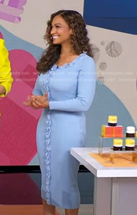 Milly Almodovar’s blue ruffle knit dress on Good Morning America