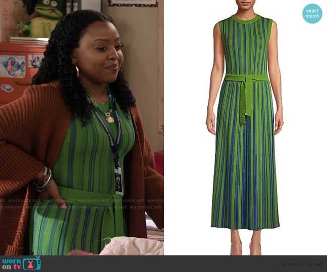 Janine’s green stripe tie waist dress on Abbott Elementary