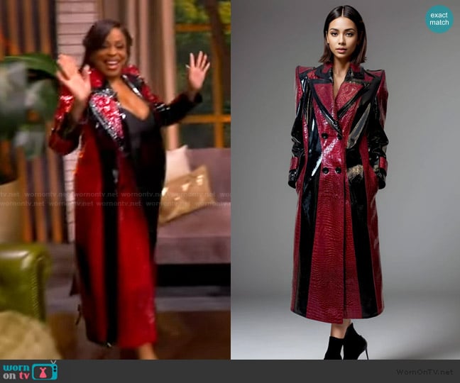 Mitiliane Couture Patent Leather Trench Coat worn by Niecy Nash-Betts on The View